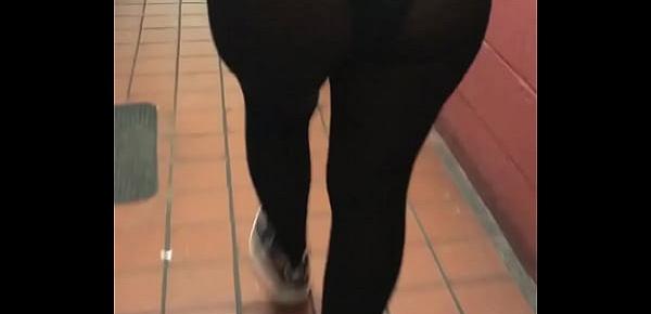  Wife in see through leggings walking with visible panties